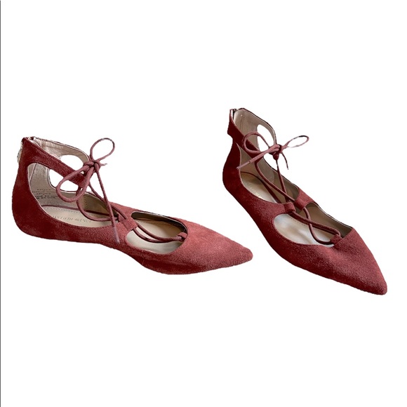 Saks Fifth Avenue, Estyn Suede Lace-Up Point Toe Rust Color Flats